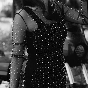 Elegant Black Sheer Dress with Pearl Accents